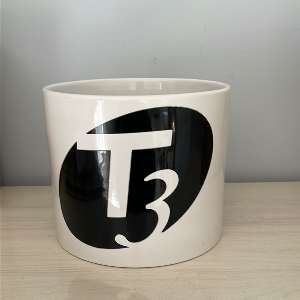 White and Black Ceramic Planter With T3 Design